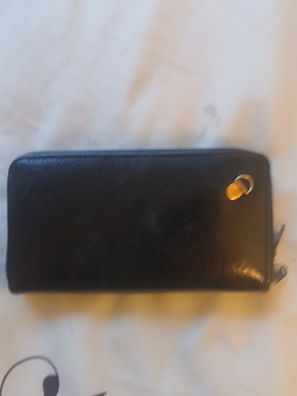 Black Studded Zip-Around Wallet with Gold Lion Accent - Picture 2 of 5